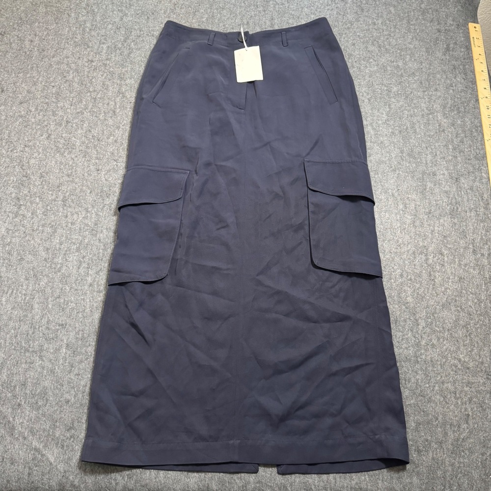COS Navy Blue Viscose Cargo Maxi Skirt Utility Long Pockets Size 12 NEW